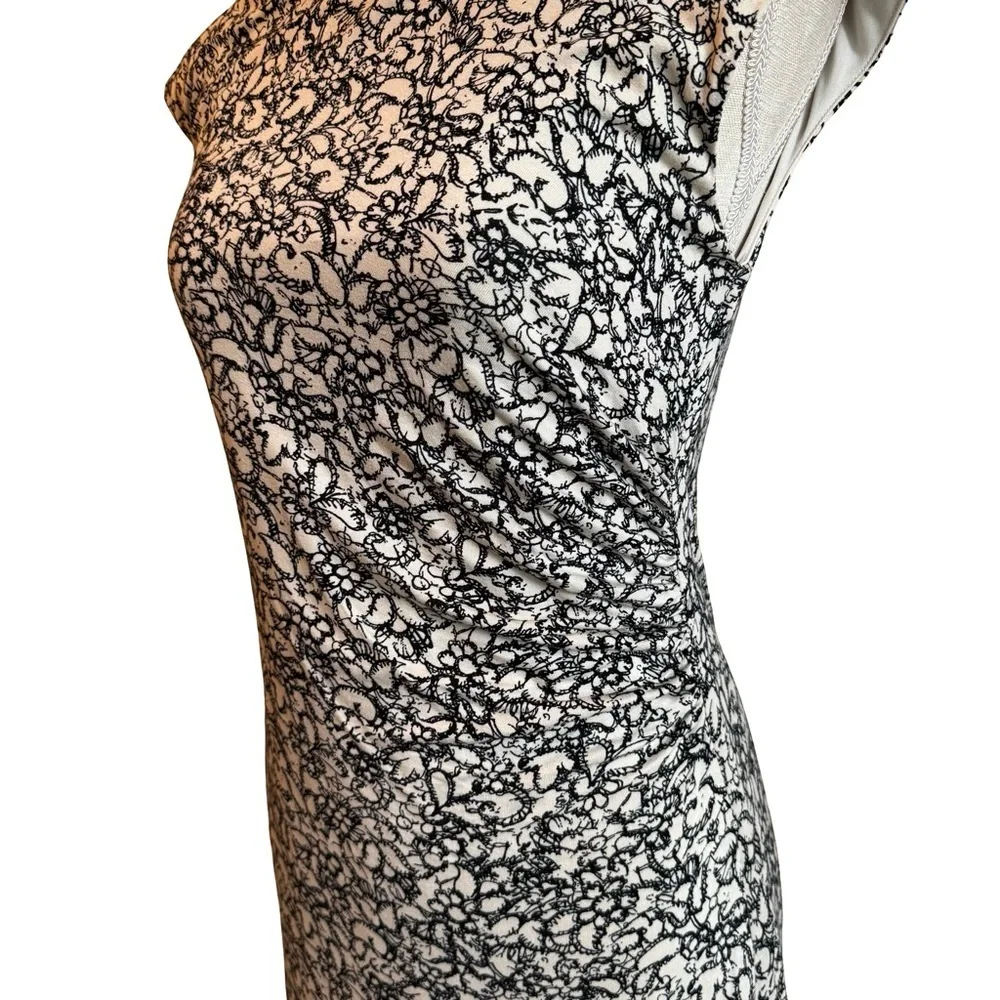 Loft Black and Cream Patterned Pencil Dress - Picture 4 of 10